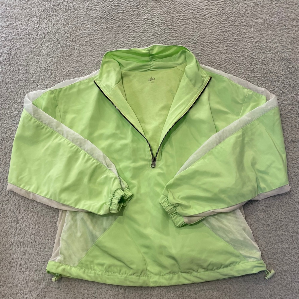 Alo Yoga Renewal Half Zip Windbreaker Jacket Womens Small Green Mesh Sample